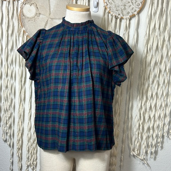 Trovata Tops - Trovata | Birds Of Paradise NWOT Plaid Flutter Sleeve Blouse
